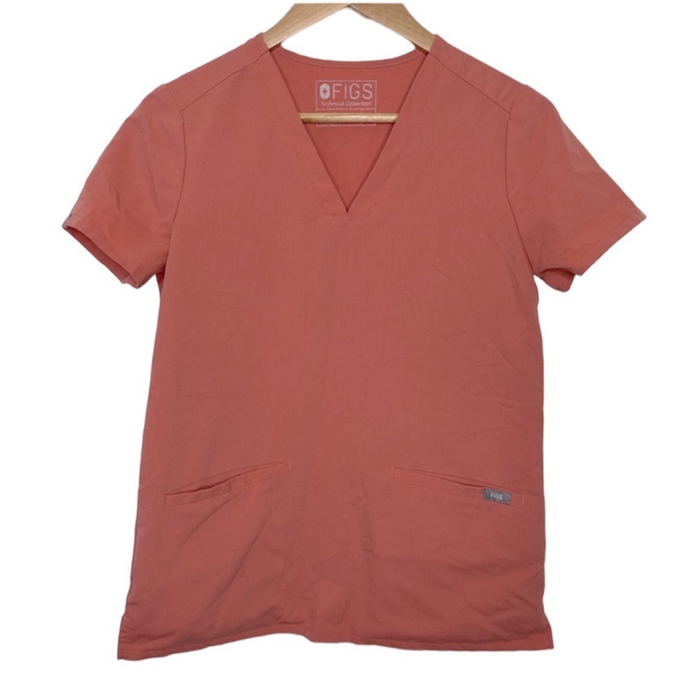 Figs Women's XS Coral Casma 3 Pocket V Neck‎ Short Sleeve Shirt Scrub Top